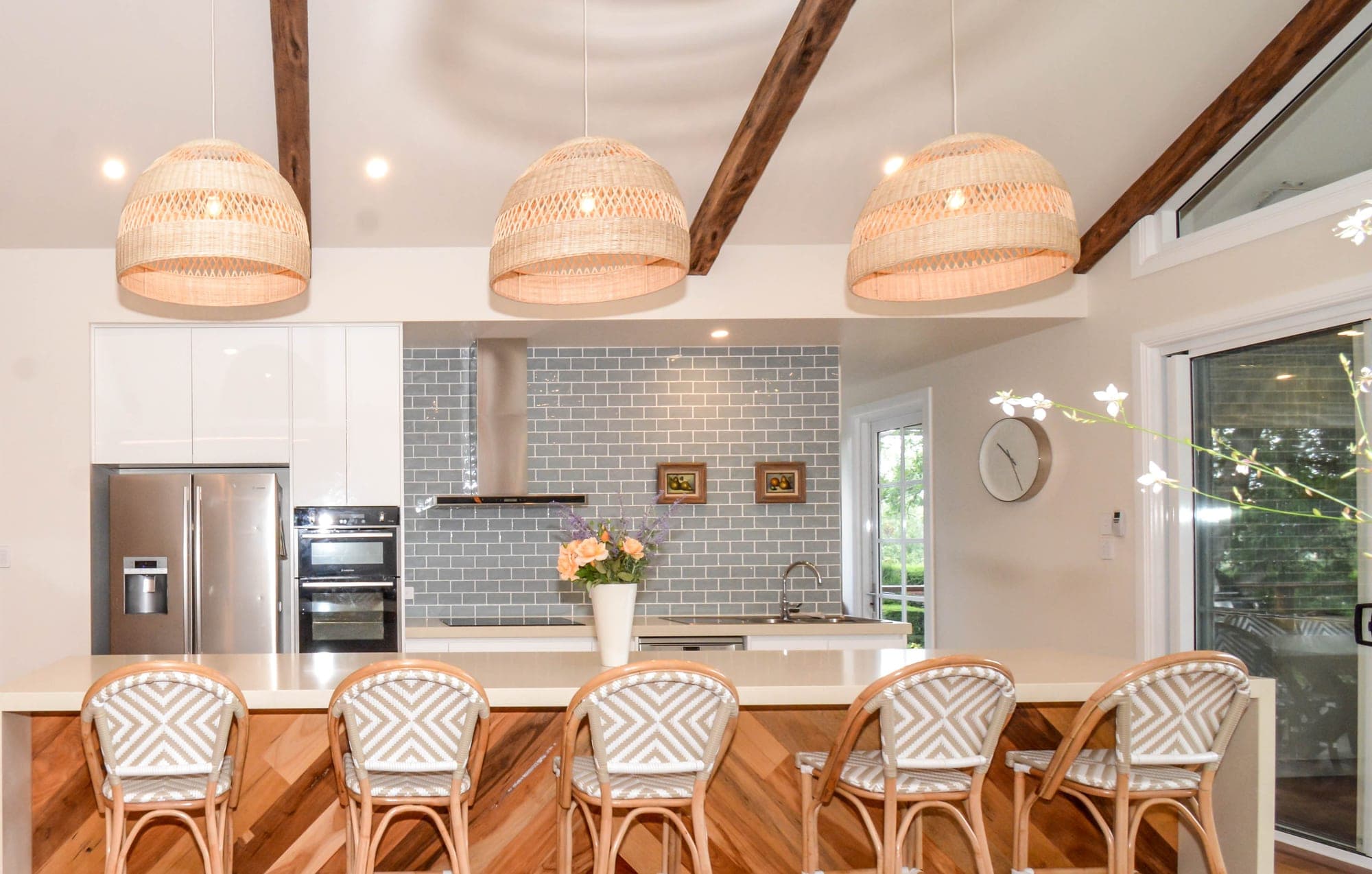 Wahroonga interior detail showing custom millwork, polished timber floors and natural light